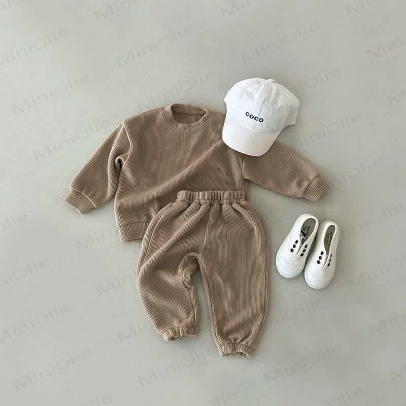 Baby Toddler Solid Color Casual 2 Pieces Set - Light Brown - 5-7T - image 2