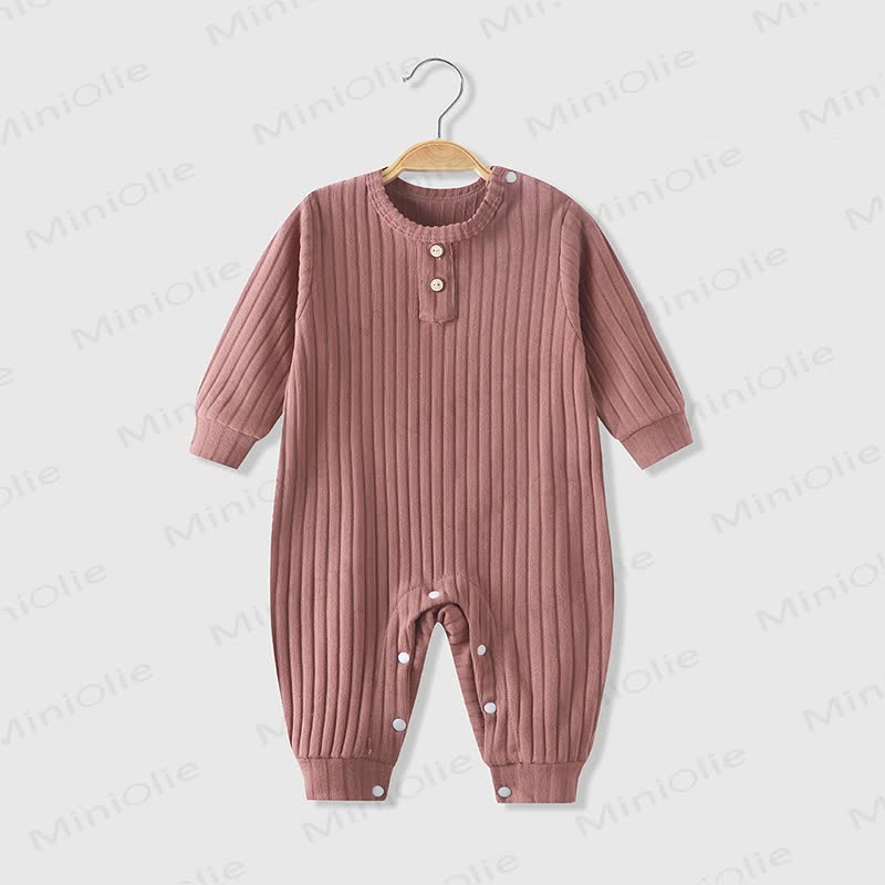 Baby Crew Neck Solid Color Ribbed Romper - Brown - 18-24M - image 5