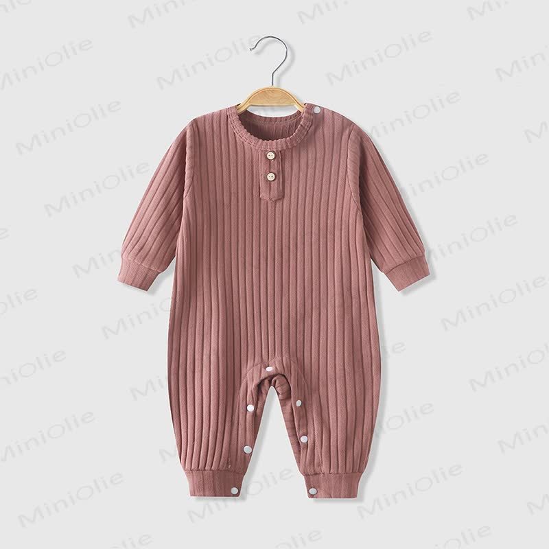 Baby Crew Neck Solid Color Ribbed Romper - Brown - 18-24M - image 5