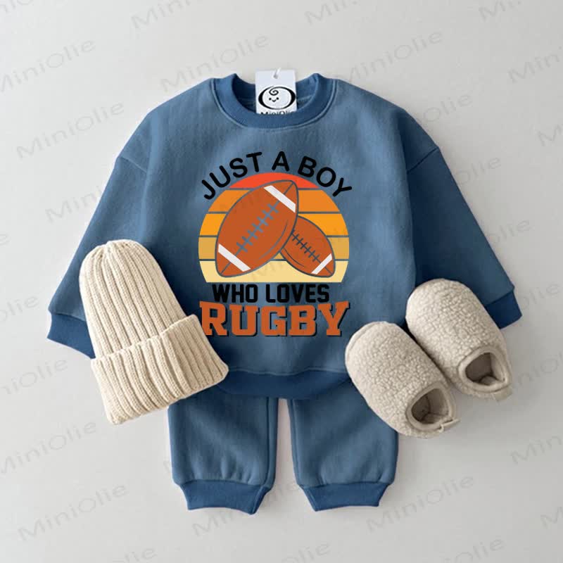 JUST A BOY WHO LOVES RUGBY Baby Sweatshirt 2-piece Set - Blue - 2-3T - image 3
