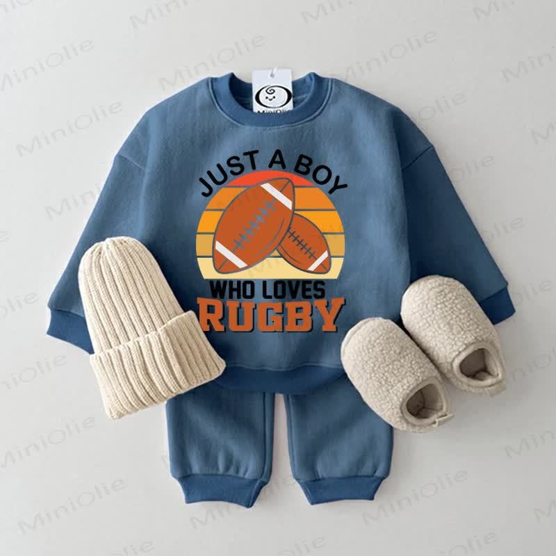 JUST A BOY WHO LOVES RUGBY Baby Sweatshirt 2-piece Set - Blue - 2-3T - image 3