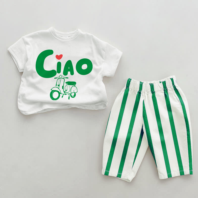 CIAO Baby Green Vertical Striped 2-piece Set - White&Green - 2-3T - image 1