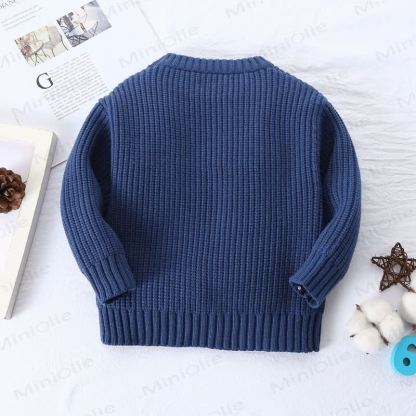 Kid Solid Color Crew Neck Knitted Sweater - image 7
