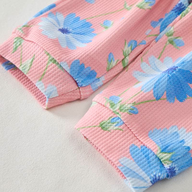 Baby Pink Blue Floral Print Waffle 2-piece Set - image 5