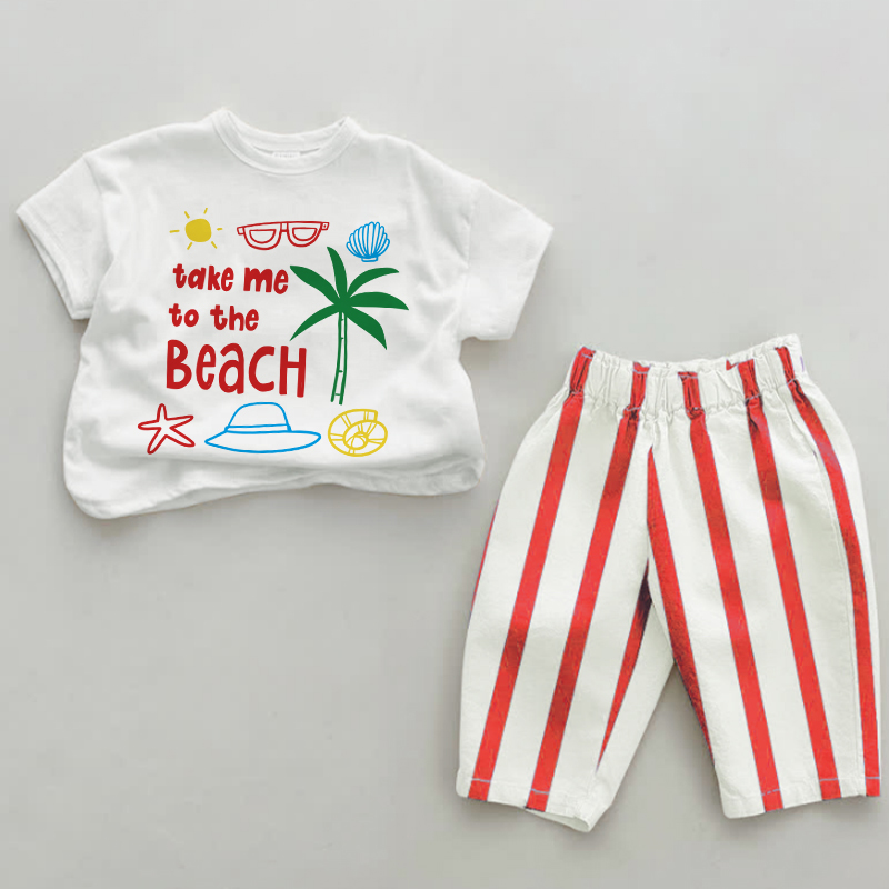 TAKE ME TO THE BEACH Baby Girl Red Vertical Striped 2-piece Set - White&Red - 2-3T - image 1