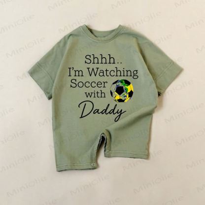 SHHH…I'M WATCHING SOCCER WITH DADDY Baby Green Romper - Green - 18-24M - image 1