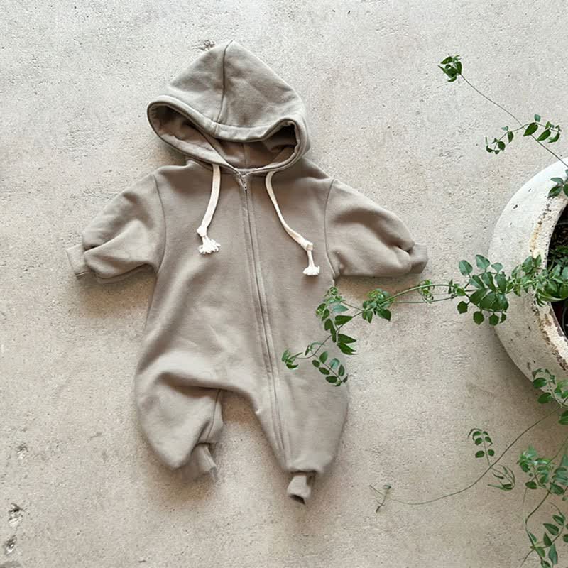 Baby Solid Color Hooded Casual Romper - Dark Green - 18-24M - image 7