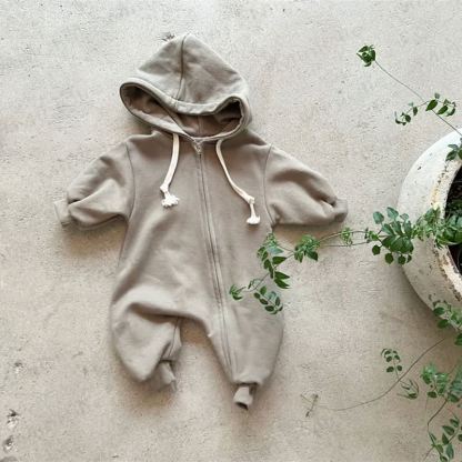 Baby Solid Color Hooded Casual Romper - Dark Green - 18-24M - image 7