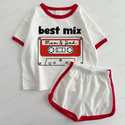 BEST MIX MOM & DAD Baby T-shirt and Shorts 2-Piece Set - White&Red - 3-5T - image 1