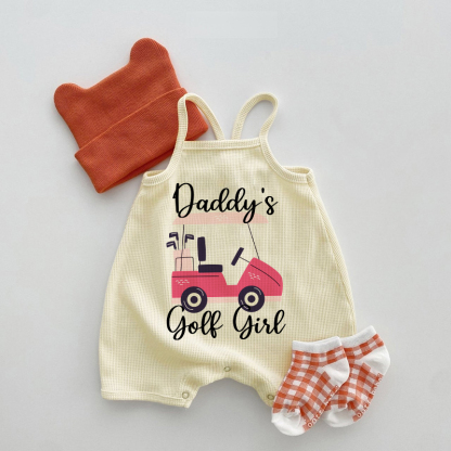 DADDY'S GOLF GIRL Baby Girl Waffle Suspenders Romper - Beige - 18-24M - image 1