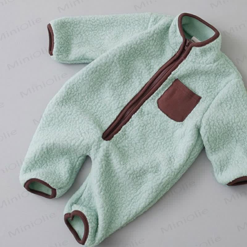 Baby Contrast Color Fleece Romper - image 8