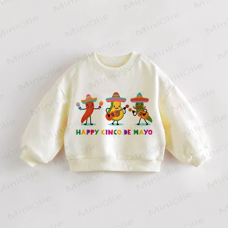HAPPY CINCO DE MAYO Baby Toddler Avocado and Chili Cream Sweatshirt - Cream - 3-5T - image 1