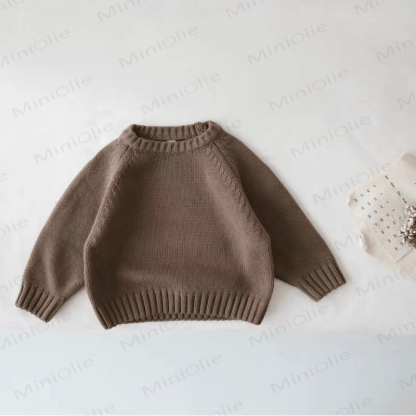 Kid Solid Color Crew Neck Knitted Sweater - Coffee - 8Y - image 10