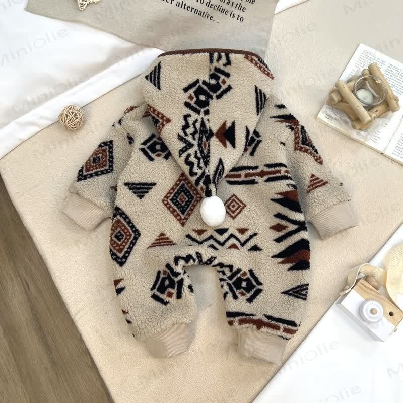 Baby Lamb Fleece Hooded Printed Romper - image 3