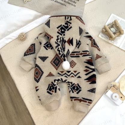 Baby Lamb Fleece Hooded Printed Romper - image 3