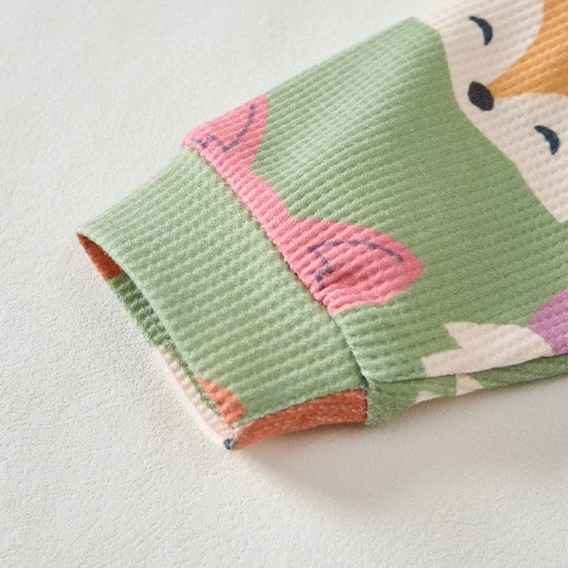 Baby Green Multicolor Cartoon Fox Print Waffle 2-piece Set - image 4