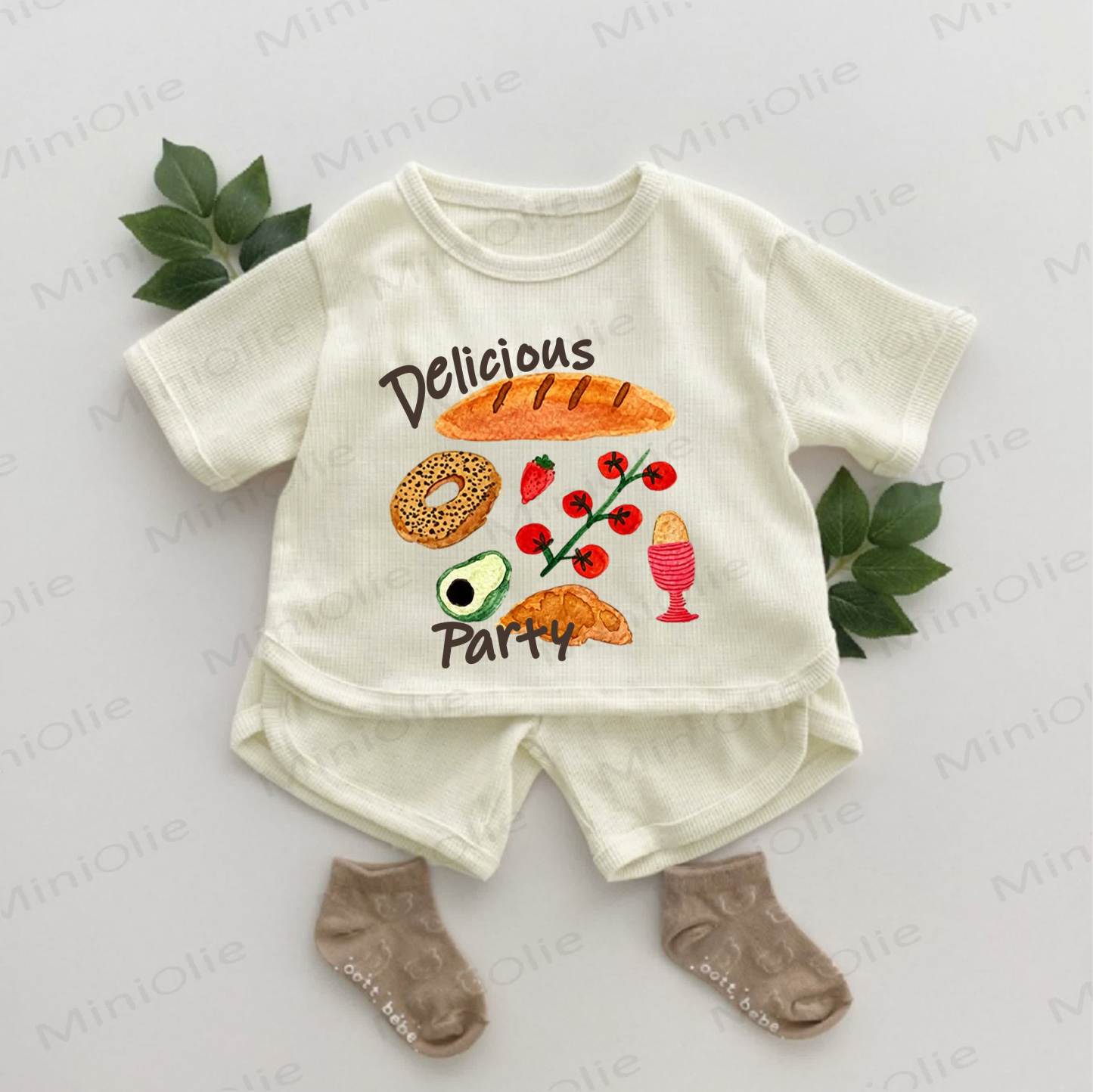DELICIOUS PARTY Baby Food Print Waffle 2-piece Set - Apricot - 2-3T - image 1