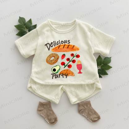 DELICIOUS PARTY Baby Food Print Waffle 2-piece Set - Apricot - 2-3T - image 1