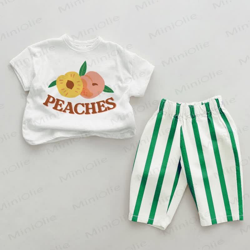 PEACHES Baby Green Vertical Striped 2-piece Set - White&Green - 2-3T - image 1