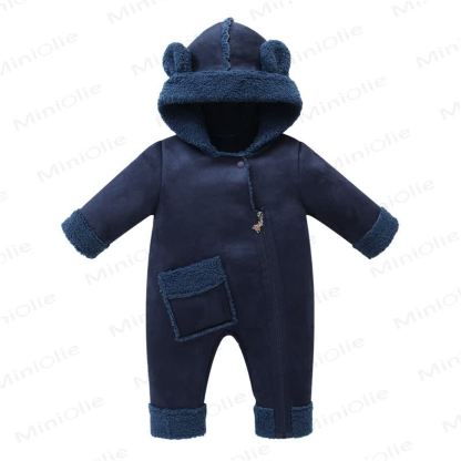 Baby Warm Fleece Romper - Navy Blue - 18-24M - image 10