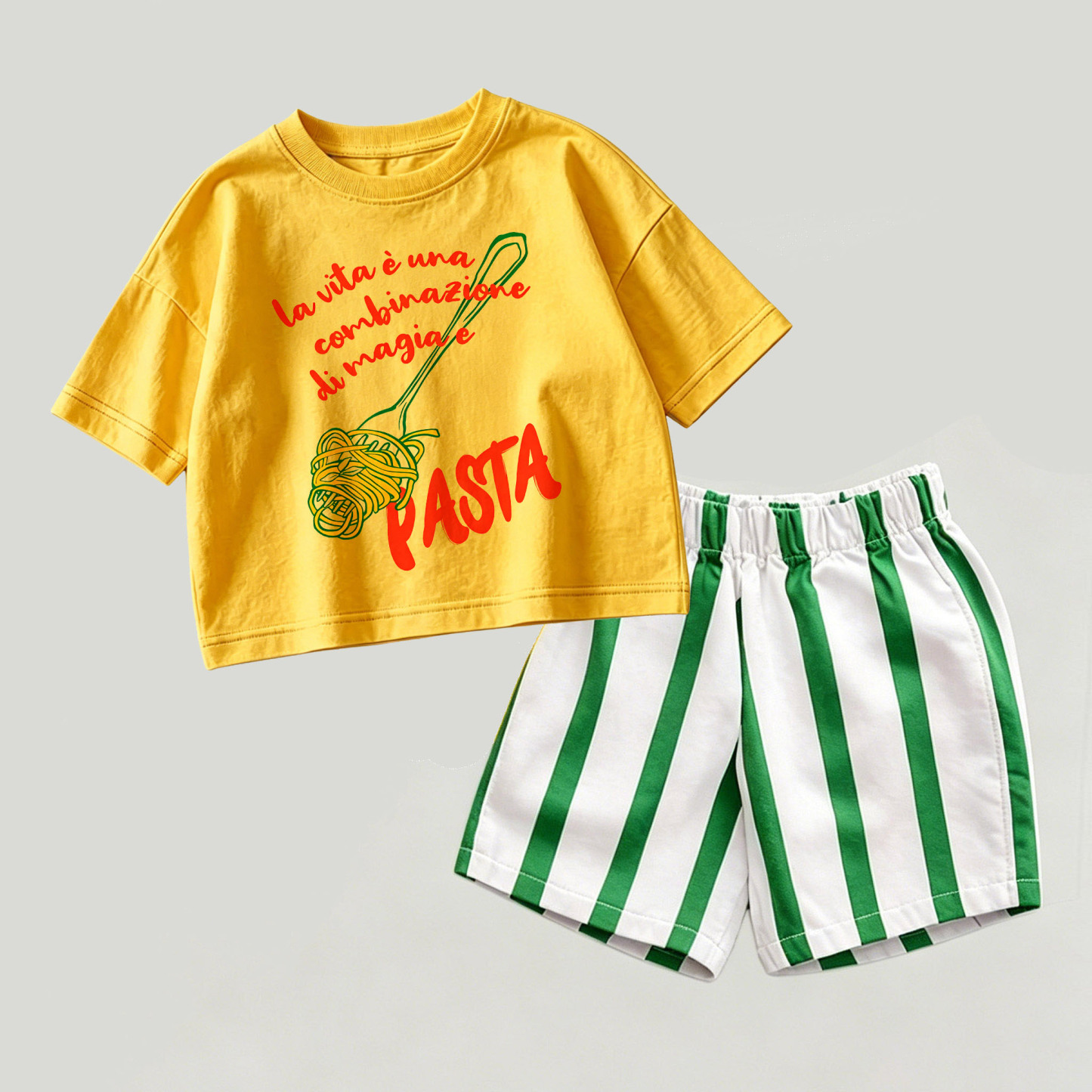 PASTA Baby Yellow&Green Top and Striped Shorts 2-piece Set - Yellow&Green - 2-3T - image 1