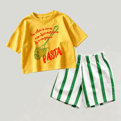PASTA Baby Yellow&Green Top and Striped Shorts 2-piece Set - Yellow&Green - 2-3T - image 1