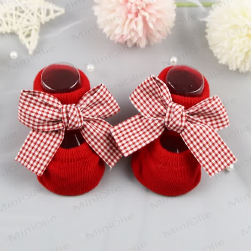 Baby Christmas Bow Pre-walker Socks - Plaid - 0-12M - image 4
