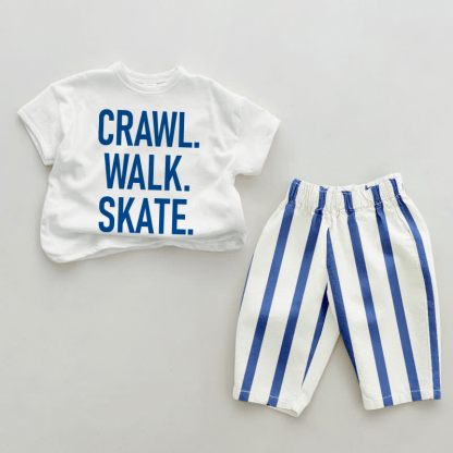 CRAWL. WALK. SKATE. Baby Blue Vertical Striped 2-piece Set - White&Blue - 2-3T - image 1