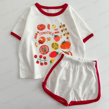 TOMATOES Baby T-shirt and Shorts 2-Piece Set - White&Red - 3-5T - image 1