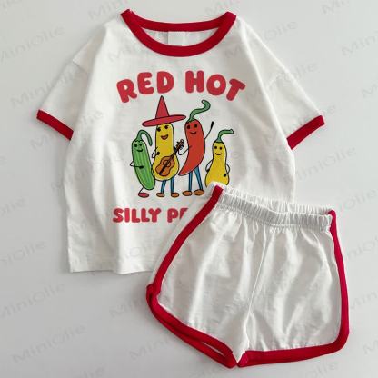 RED HOT SILLY PEPPER Baby T-shirt and Shorts 2-Piece Set - White&Red - 3-5T - image 1