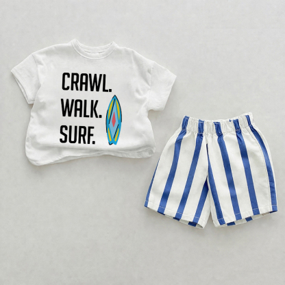 Crawl. Walk. Surf. Baby Blue Vertical Striped 2-piece Shorts Set - White&Blue - 2-3T - image 1