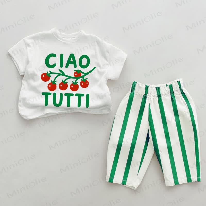 CIAO TUTTI Baby Tomato Green Vertical Striped 2-piece Set - White&Green - 2-3T - image 1