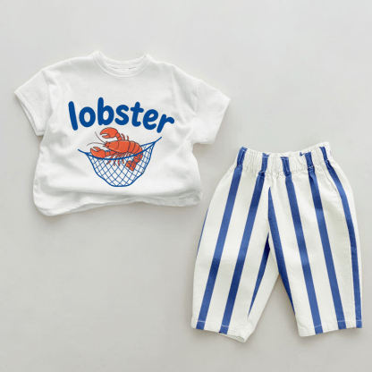 LOBSTER Baby Boy Blue Vertical Striped 2-piece Set - White&Blue - 2-3T - image 1
