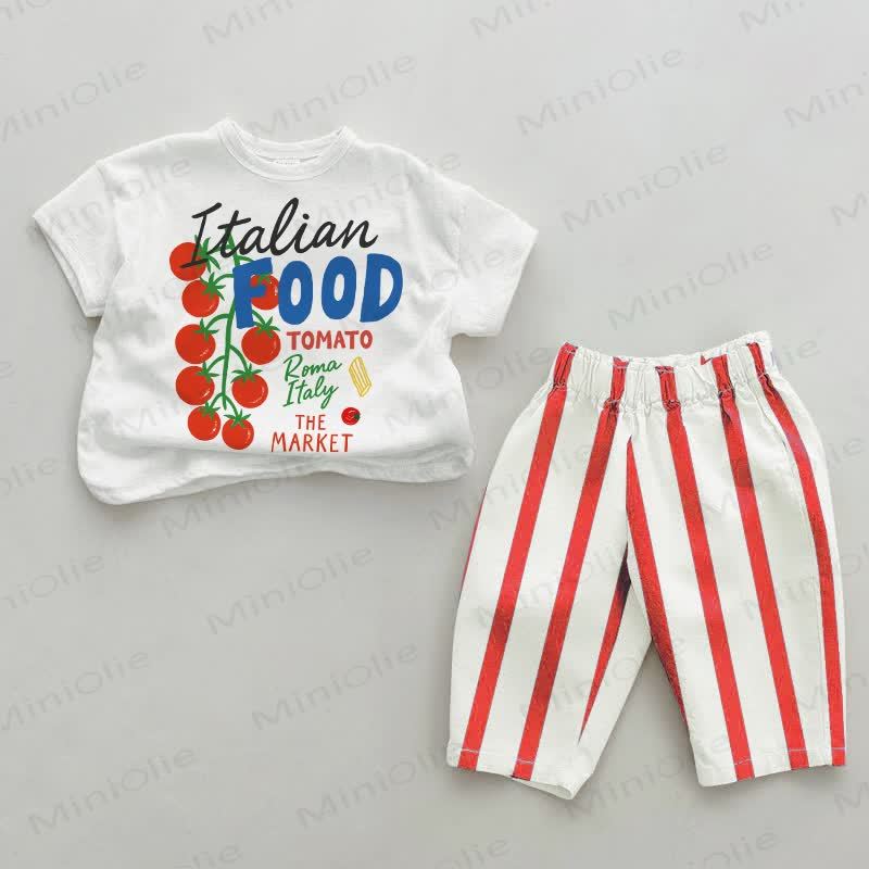 ITALIAN FOOD Baby Tomatoes Red Striped Pants 2-piece Set - White&Red - 2-3T - image 1