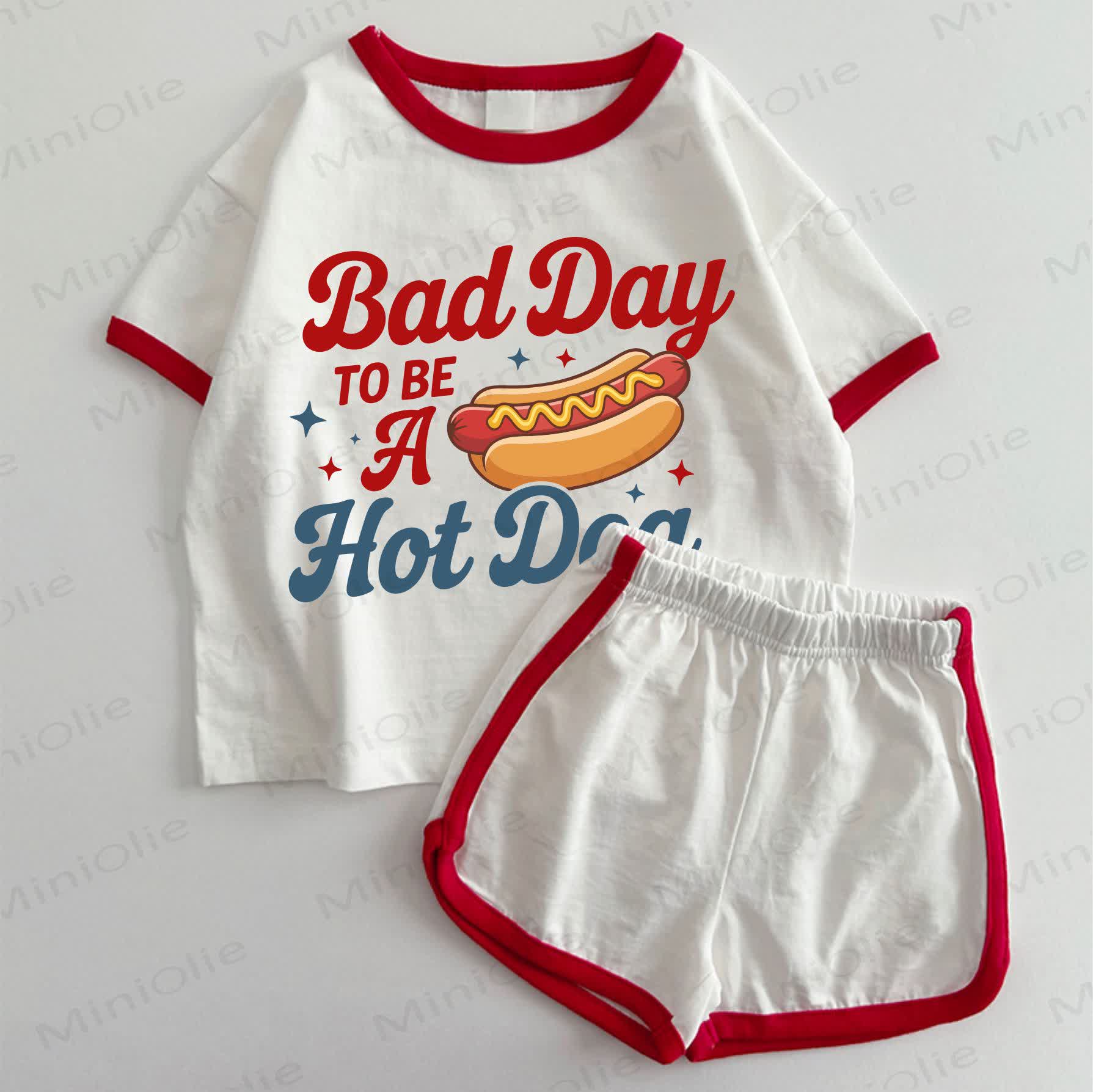 BAD DAY TO BE A HOT DOG Baby T-shirt and Shorts 2-Piece Set - White&Red - 3-5T - image 1
