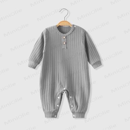 Baby Crew Neck Solid Color Ribbed Romper - Grey - 18-24M - image 7