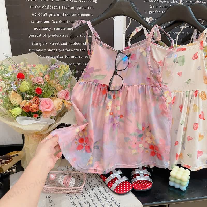 Toddler Girl Floral Spaghetti Strap Dress - Purple Flowers - 10-11T - image 4