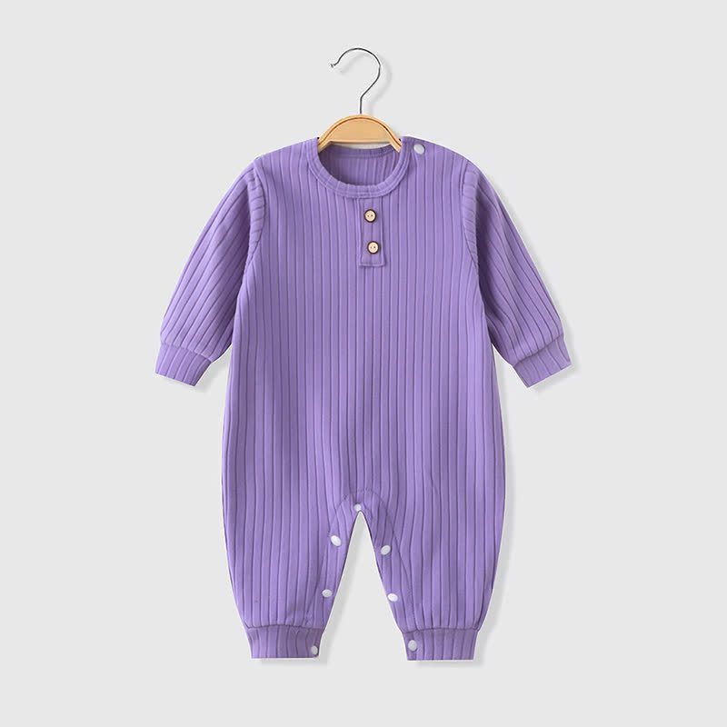 Baby Crew Neck Solid Color Ribbed Romper - Purple - 18-24M - image 8