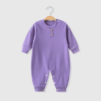 Baby Crew Neck Solid Color Ribbed Romper - Purple - 18-24M - image 8