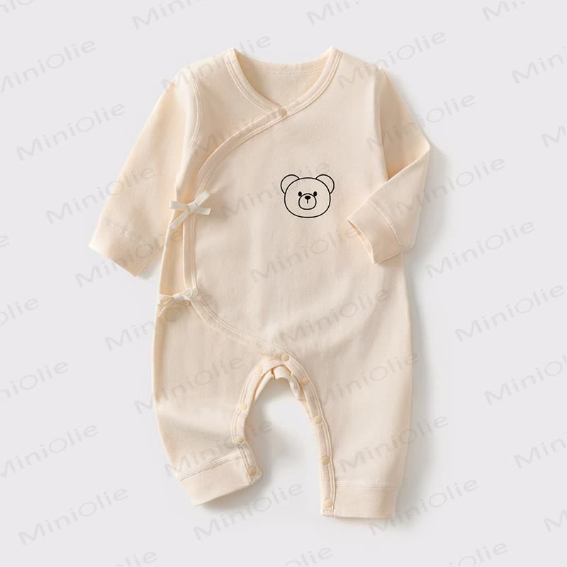 Baby Cartoon Bear Print Newborn Pajamas Romper - Beige - 12-18M - image 3