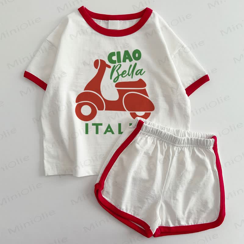 CIAO BELLA ITALY Baby T-shirt and Shorts 2-Piece Set - White&Red - 3-5T - image 1