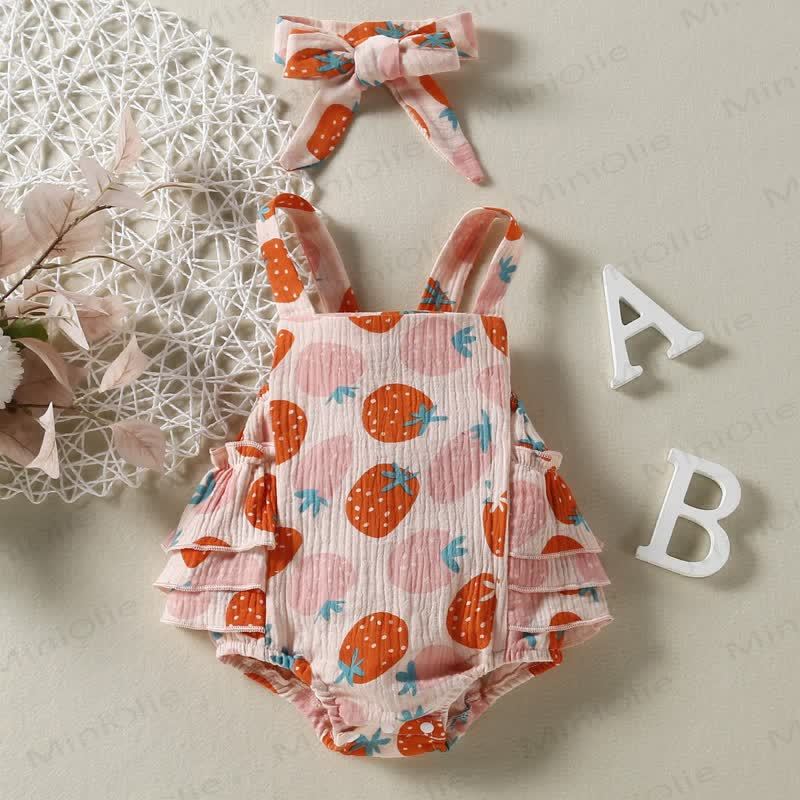 Baby Strawberry Strap Bodysuit with Headband - Pink - 12-18M - image 1