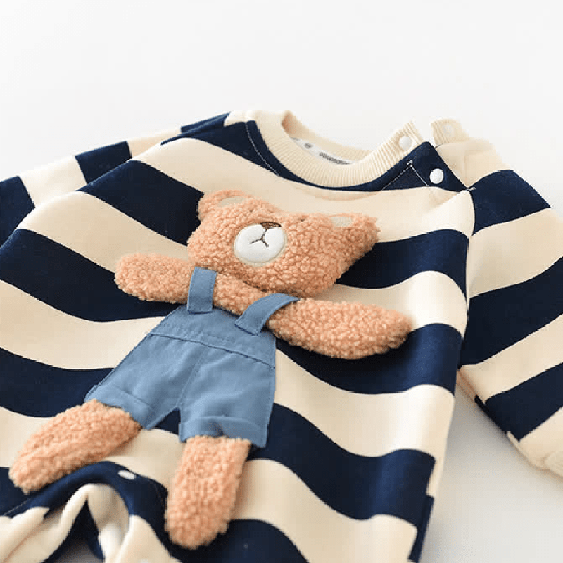 Baby Striped Bear Fleece Lined Romper - image 5