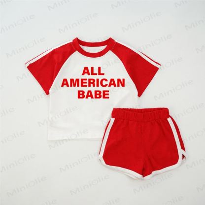 ALL AMERICAN BABE Baby Red Raglan T-shirt Set - Red - 2-3T - image 1