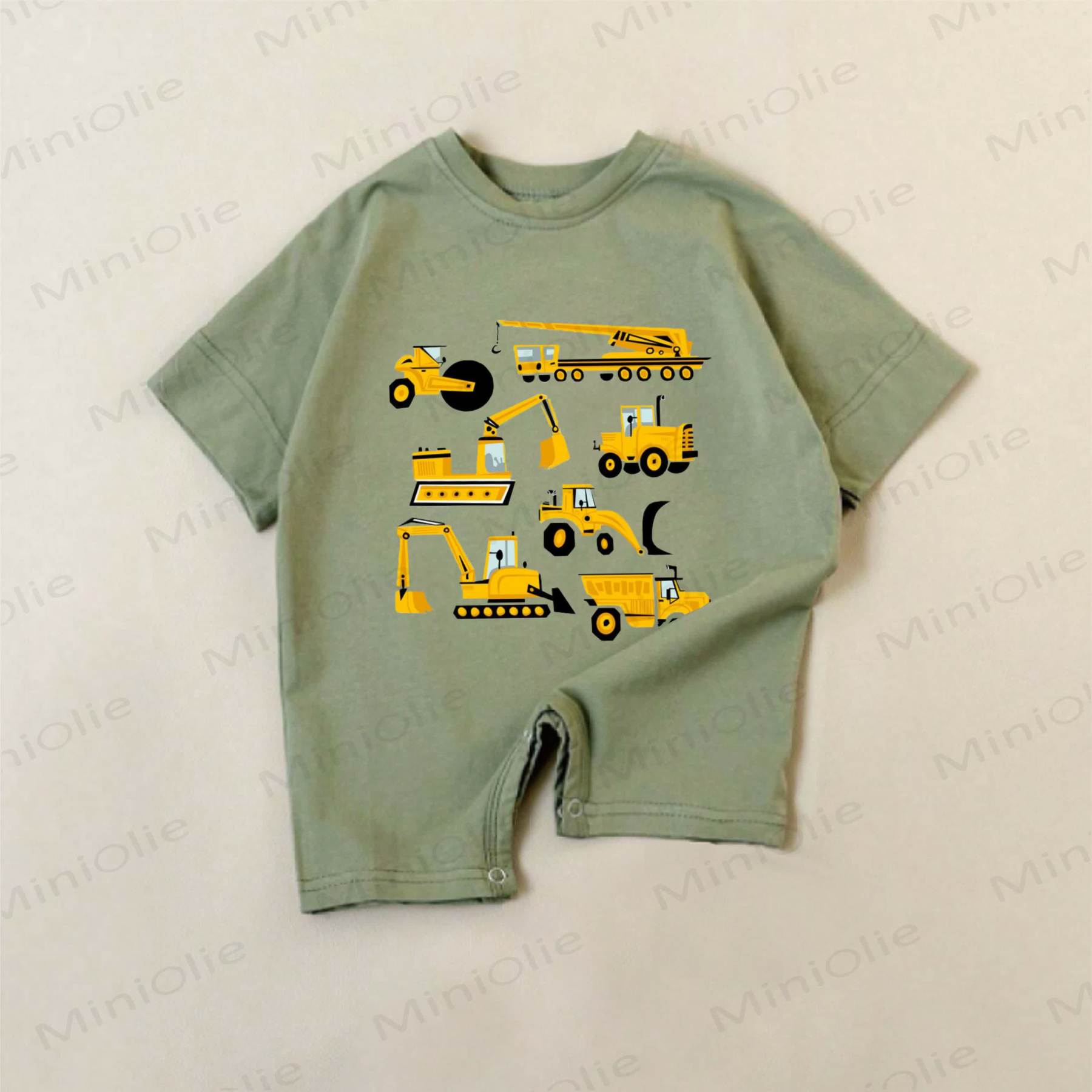 Baby Boys Green Excavator Print Romper - Green - 18-24M - image 1