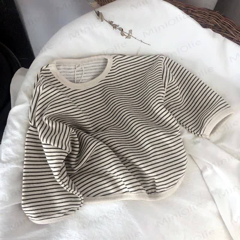 Kid Boy Striped Crew-neck Long Sleeve Top - Beige - 8-9T - image 3