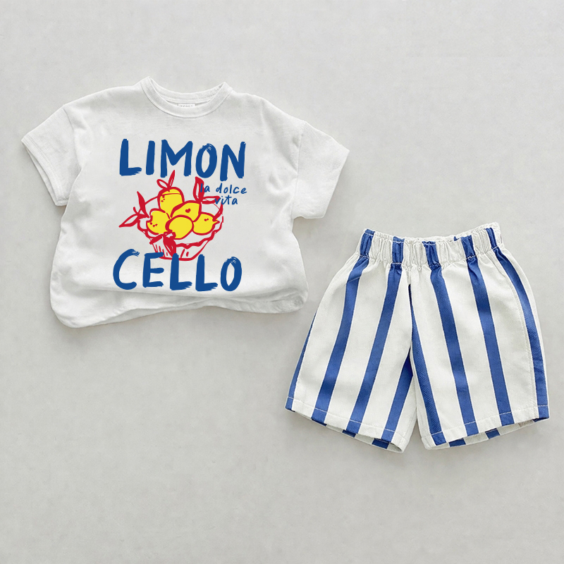 LIMON LA DOLCE VITA CELLO Baby Blue Vertical Striped 2-piece Shorts Set - White&Blue - 2-3T - image 1