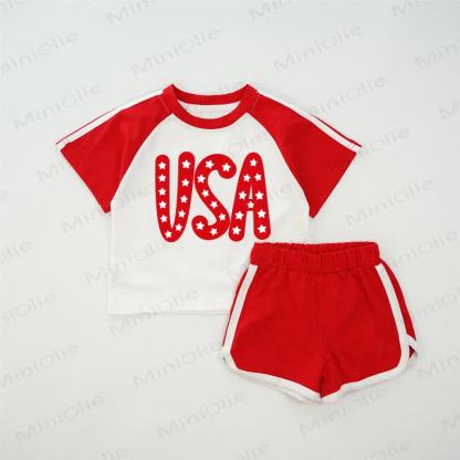 USA Baby Star Red Raglan T-shirt Set - Red - 2-3T - image 1