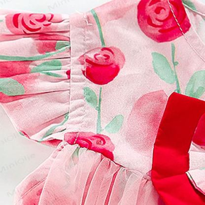 Toddler Girls Pink Floral Print Bow Tulle Sleeveless Dress - image 4