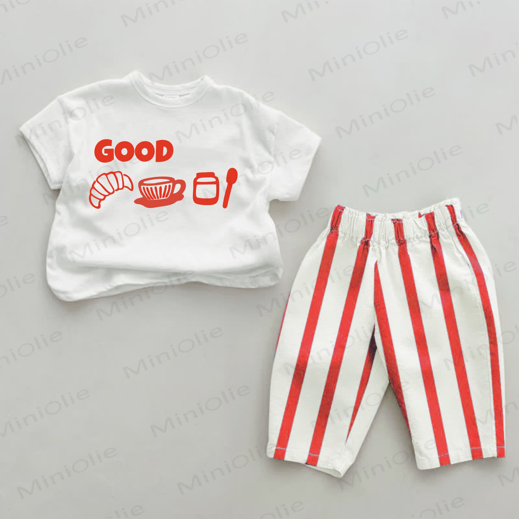 GOOD Baby Afternoon Tea Print Red Striped 2-piece Set - White&Red - 2-3T - image 1